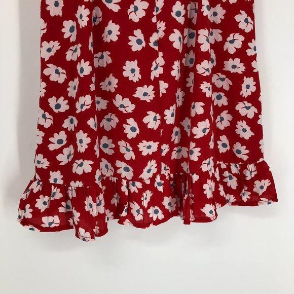 Rumor Red white floral print Spaghetti strap  mini dress ruffle hem. - Picture 12 of 14